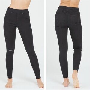 Spanx Black High-Waisted Skinny Jeans distressed large